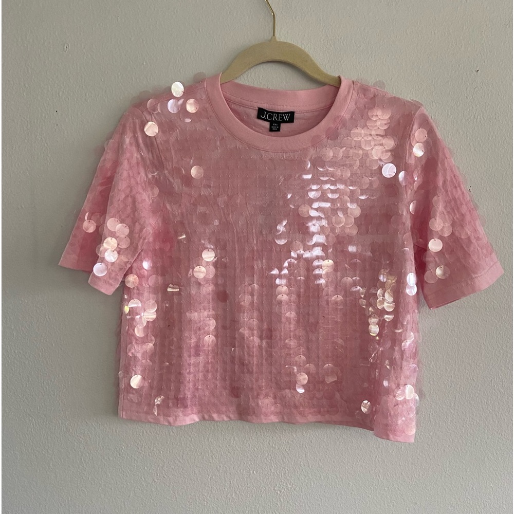 J Crew broken in tee with sequins pink orchid